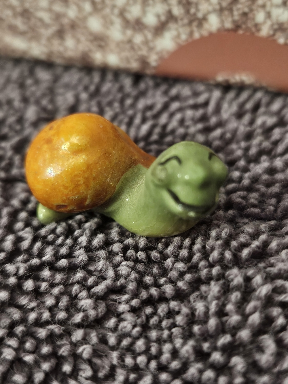 Miniature Ceramic Snail Figurine in Green and Amber